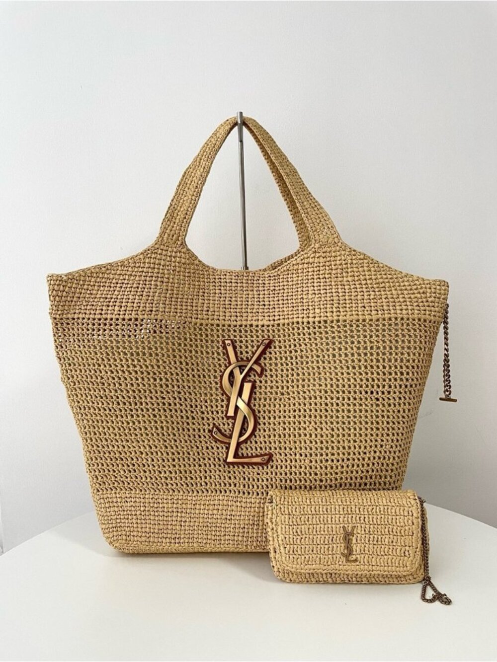 ✨✨Saint Laurent Raffia Tote and Wallet in Tan